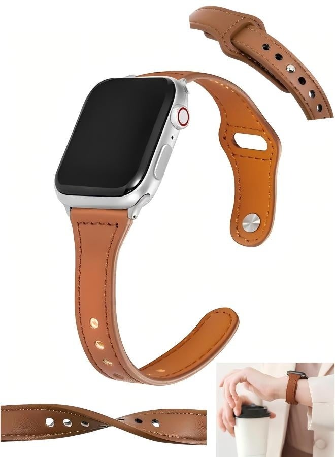 سوار جلدي رفيع لساعة Apple Watch، متوافق مع مقاسات Apple Watch 38 مم، 40 مم، 41 مم، و42 مم، للجنسين، سوار بديل رفيع لسلسلة iWatch 10/9/8/7/6/5/4/3/2/1 Ultra2 SE - Image 1