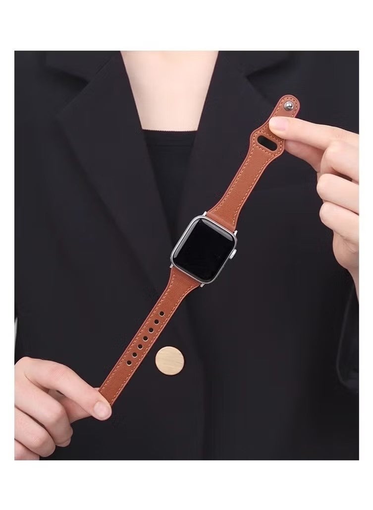 سوار جلدي رفيع لساعة Apple Watch، متوافق مع مقاسات Apple Watch 38 مم، 40 مم، 41 مم، و42 مم، للجنسين، سوار بديل رفيع لسلسلة iWatch 10/9/8/7/6/5/4/3/2/1 Ultra2 SE - Image 4