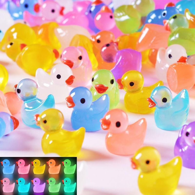 LVVXIXI 50 PCS Glow in The Dark Mini Ducks Whimsical Luminous Ducklings for DIY DollhouseRiver LandscapeVase FillerFairy Garden Decoration Multicoloured 50pcs - Image 2