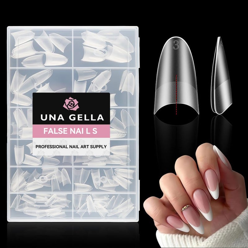 UNA GELLA Medium Almond Gel Nail Tips Full Matte Almond Shape Nail Tips Half Cover 216pcs Medium Almonds Press On Nails DIY Salon for Fake Acrylic False Nails 12 Sizes Saving Design Gelly Tips