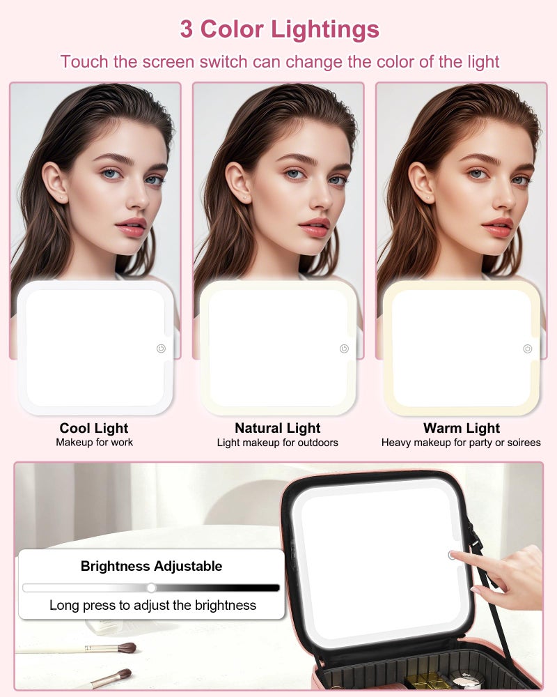 Relavel Initial Makeup Bag with LED Mirror for Women, Personalized Travel Cosmetic Organizer Train Case, Christmas Gifts for Teens Girls Grandkids Graduation Teacher Friends, Trendy Stuff, Pink A - Image 3