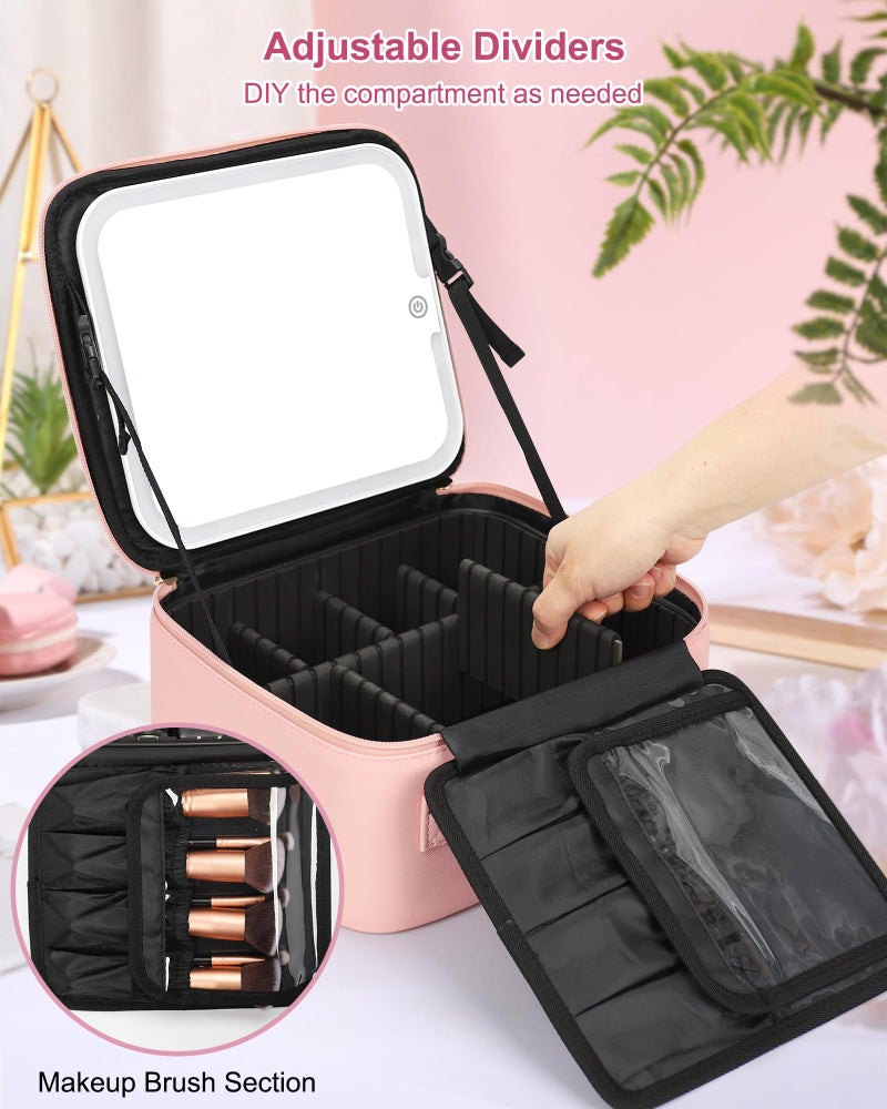 Relavel Initial Makeup Bag with LED Mirror for Women, Personalized Travel Cosmetic Organizer Train Case, Christmas Gifts for Teens Girls Grandkids Graduation Teacher Friends, Trendy Stuff, Pink A - Image 5