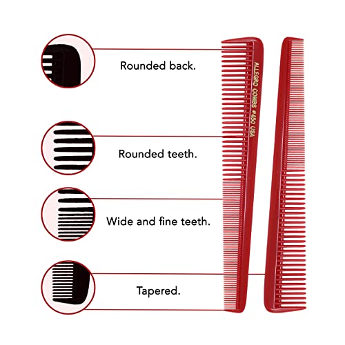 Allegro Combs Allegro 450 Tapered Barber Combs - 6 Pcs. Hair Cutting & Styling Combs for Women & Men - Made in USA (Red) - Image 4