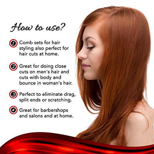 Allegro Combs Allegro 450 Tapered Barber Combs - 6 Pcs. Hair Cutting & Styling Combs for Women & Men - Made in USA (Red) - Image 2