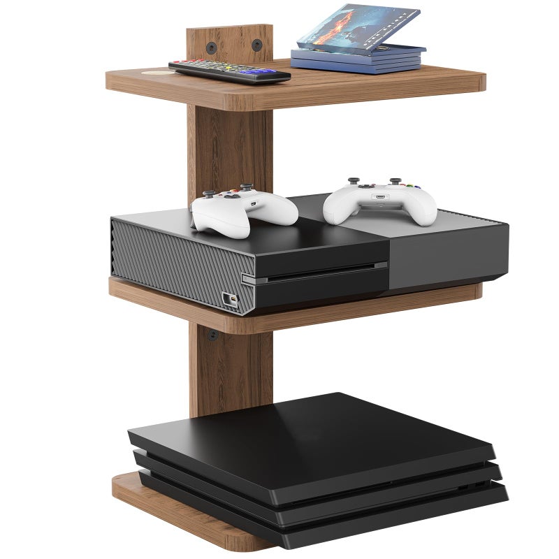 WALI Floating TV Shelves for Wall Projector Shelf Holds Up to 22lbs Wooden Wall Mounted Shelves for DVD Players Cable BoxesGame Consoles Living Room Decor Accessories CS303N 3 Shelf Wood