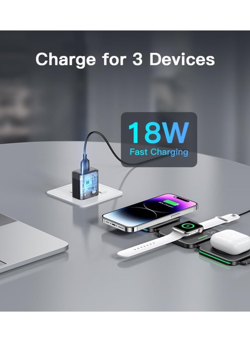 Beauenty - 3 in 1 Charging Station for Apple,Magnetic Foldable Charger for Travel,Wireless Charger Pad for iPhone 15/14/13/12/Pro/Max/Mini,AirPods Wireless/Pro,iWatch Ultra/SE/9/8/7/6/5/4/3/2 - Image 1