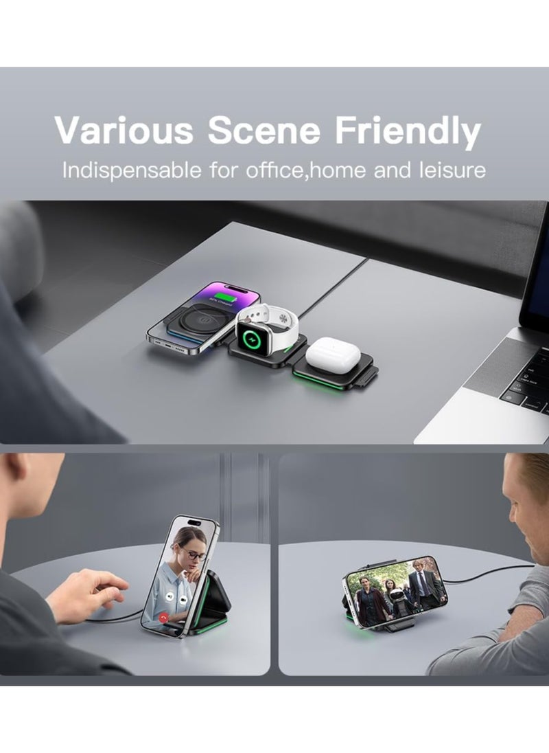 Beauenty - 3 in 1 Charging Station for Apple,Magnetic Foldable Charger for Travel,Wireless Charger Pad for iPhone 15/14/13/12/Pro/Max/Mini,AirPods Wireless/Pro,iWatch Ultra/SE/9/8/7/6/5/4/3/2 - Image 1