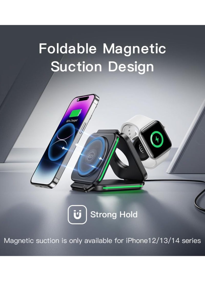 Beauenty - 3 in 1 Charging Station for Apple,Magnetic Foldable Charger for Travel,Wireless Charger Pad for iPhone 15/14/13/12/Pro/Max/Mini,AirPods Wireless/Pro,iWatch Ultra/SE/9/8/7/6/5/4/3/2 - Image 1