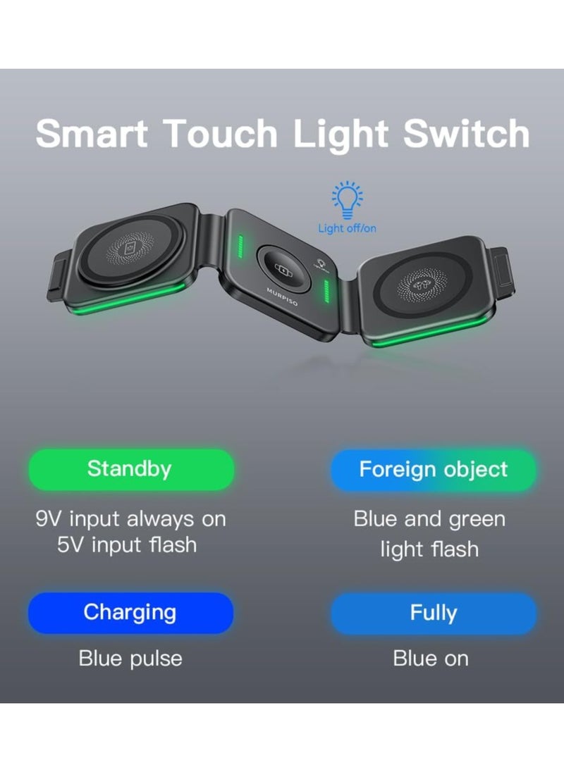 Beauenty - 3 in 1 Charging Station for Apple,Magnetic Foldable Charger for Travel,Wireless Charger Pad for iPhone 15/14/13/12/Pro/Max/Mini,AirPods Wireless/Pro,iWatch Ultra/SE/9/8/7/6/5/4/3/2 - Image 1