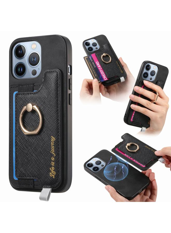 زبون جراب هاتف iPhone 13 Pro Retro Magsafe Cross من الجلد مع حامل حلقي وحقيبة بطاقات - Image 1