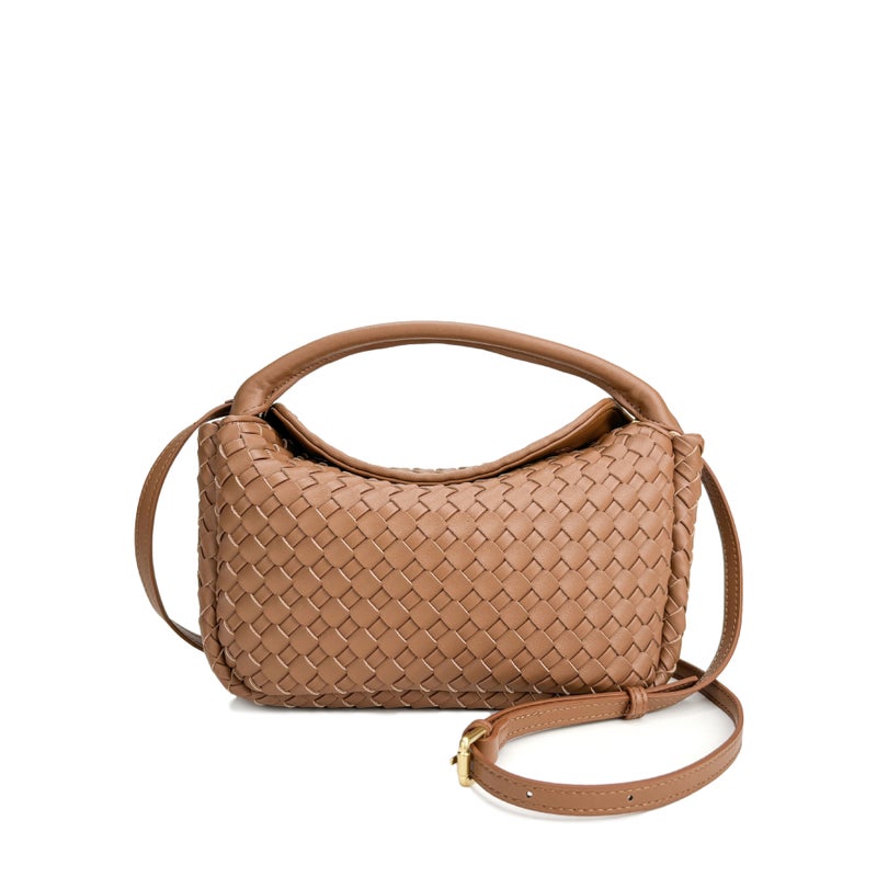Street Fashion Simple Quilted Handmade Woven Leather Magnetic Single-Shoulder Crossbody Tote Lunch Box Bag - Image 1