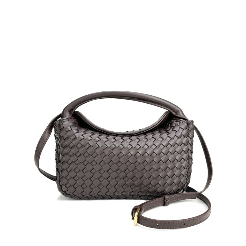 Street Fashion Simple Quilted Handmade Woven Leather Magnetic Single-Shoulder Crossbody Tote Lunch Box Bag - Image 2