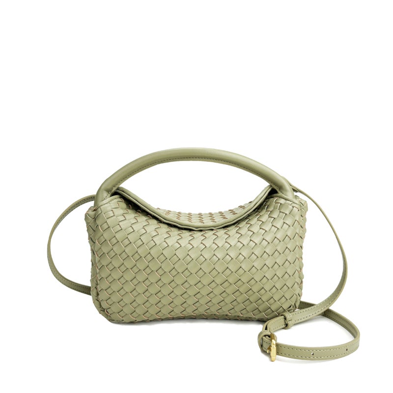 Street Fashion Simple Quilted Handmade Woven Leather Magnetic Single-Shoulder Crossbody Tote Lunch Box Bag - Image 3