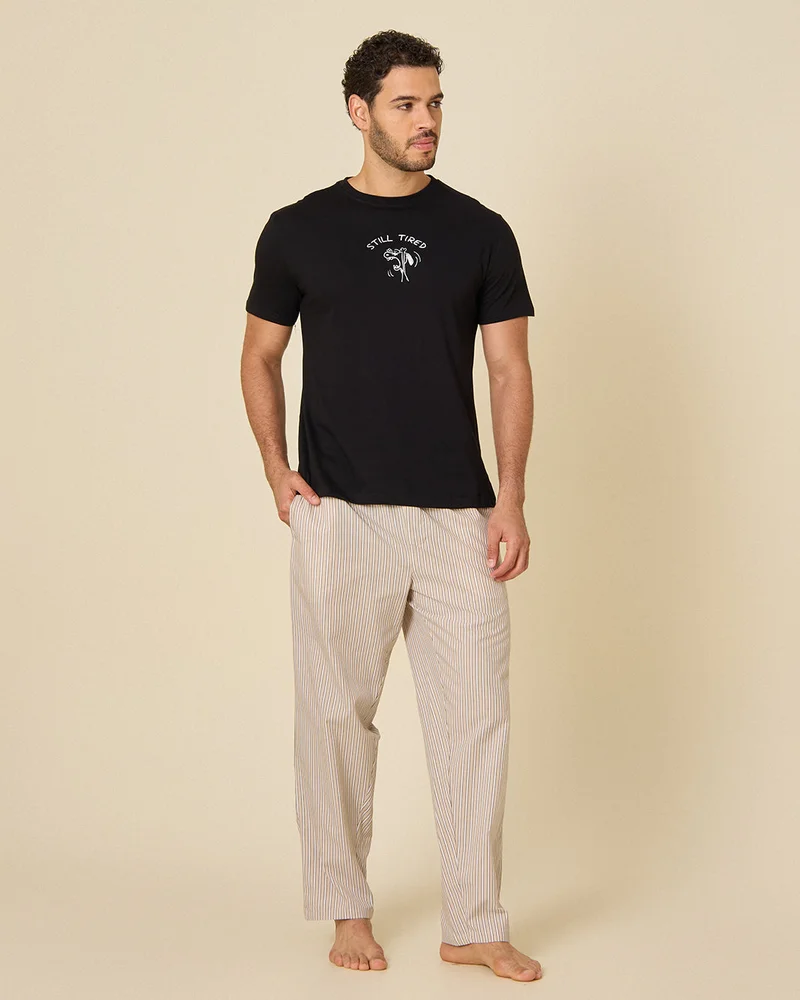 REDTAG Men Black And Beige Pyjama Set