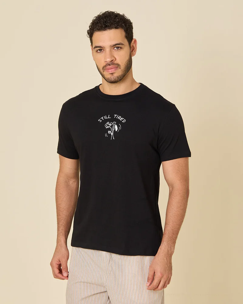 REDTAG Men Black And Beige Pyjama Set