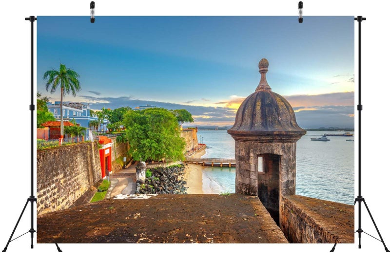 BELECO 7x5ft Fabric Puerto Rico Backdrop San Juan, Puerto Rico Caribbean Coast Along Paseo de la Princesa Background for Party Decorations Home Wall Decor Photo Booth Shoot Studio Props - Image 4