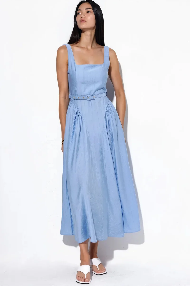 Busem BUSEM Square Collar Belted Midi Dress