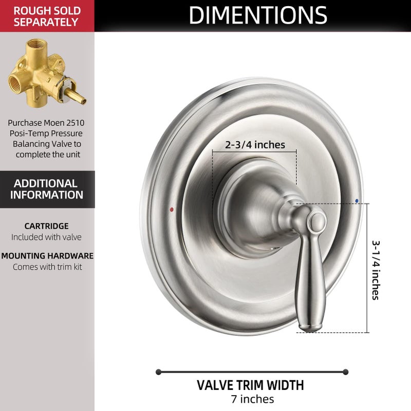 Tearel Pressure Balancing Tub and Shower Trim Kit, Compatible with Moen Posi-Temp Valve, Brushed Nickel - Image 4
