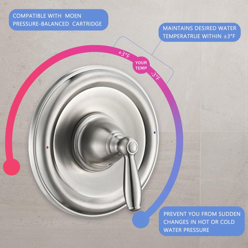 Tearel Pressure Balancing Tub and Shower Trim Kit, Compatible with Moen Posi-Temp Valve, Brushed Nickel - Image 5