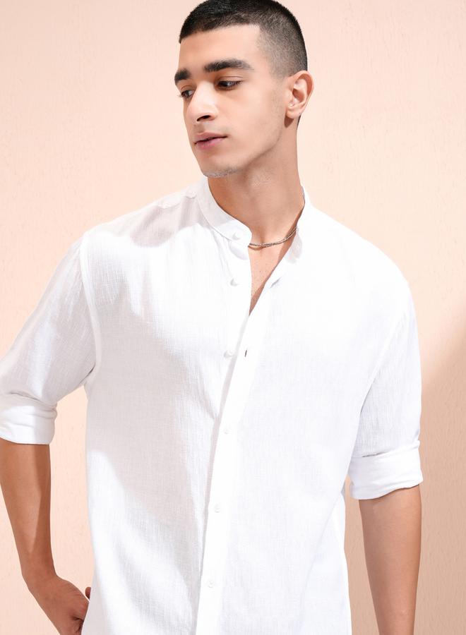 HIGHLANDER Solid Relaxed Fit Mandarin Collar Shirt - Image 1