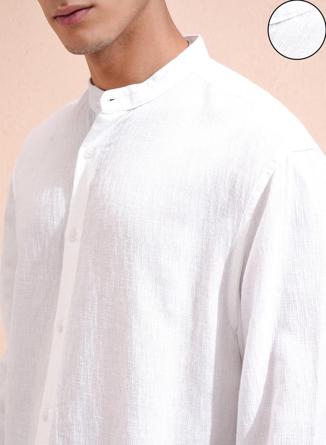 HIGHLANDER Solid Relaxed Fit Mandarin Collar Shirt - Image 5