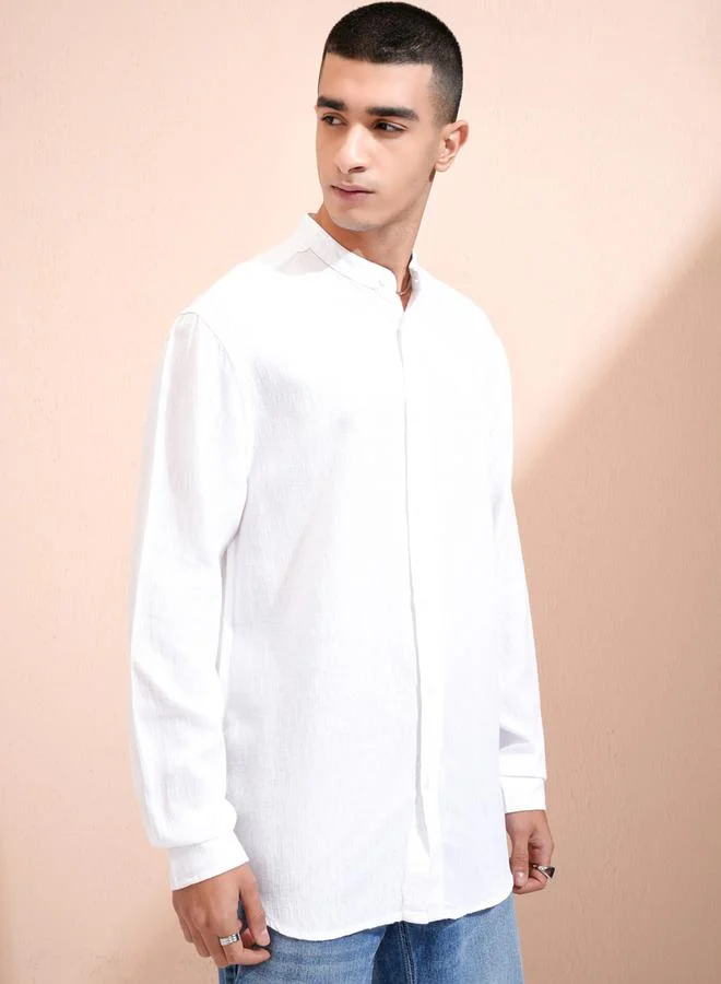 HIGHLANDER HIGHLANDER Solid Relaxed Fit Mandarin Collar Shirt