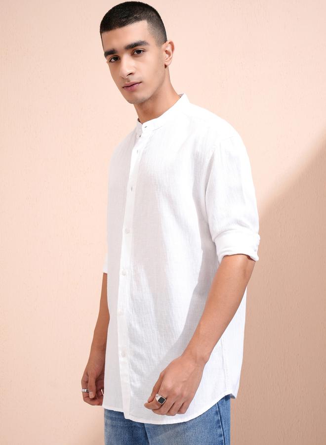 HIGHLANDER Solid Relaxed Fit Mandarin Collar Shirt - Image 4