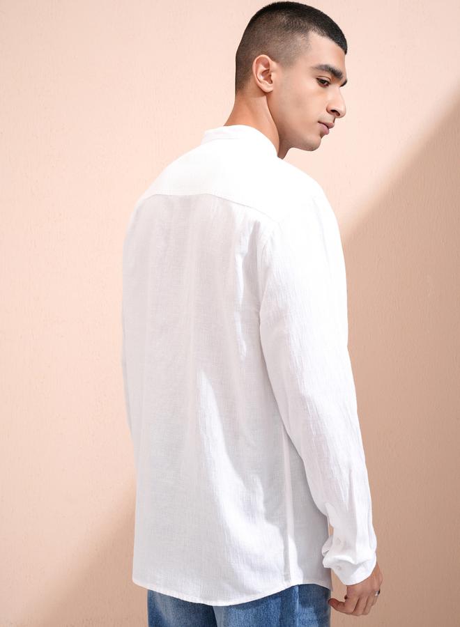 HIGHLANDER Solid Relaxed Fit Mandarin Collar Shirt - Image 3