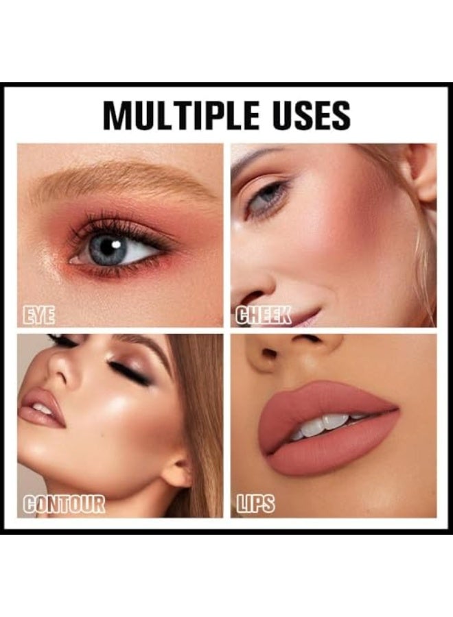 ® Matte Blush Cream Quads Makeup Palette, 4 Colors Pinkish Light Peach Light Brown Orange Red Cream Blush Palette, Long Lasting Waterproof Matte Blushs, Paleta de rubor 4 colores - Image 5
