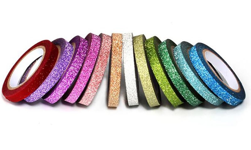 Fodattm 24 Roll 12 Colors 5mm Glitter Crafting Tape Paper Washi Tapes Masking Tape Art Tapes