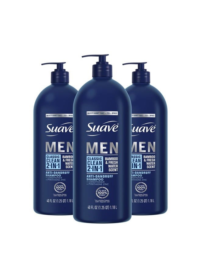 Suave Men 2 in 1 Anti Dandruff Shampoo and Conditioner, Classic Clean with Bamboo scent, 40 oz Pack of 3 - Image 1