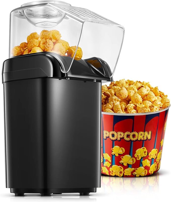 Drumstone (𝐍𝐄𝐖 𝐖𝐈𝐓𝐇 𝟏9 𝐘𝐄𝐀𝐑𝐒 𝐋𝐈𝐌𝐈𝐓𝐄𝐃 𝐖𝐀𝐑𝐑𝐀𝐍𝐓𝐘) Healthy Oil-Free Black Popcorn Maker – Mini Hot Air Popcorn Machine for Quick & Healthy Snacks at Home - Image 1