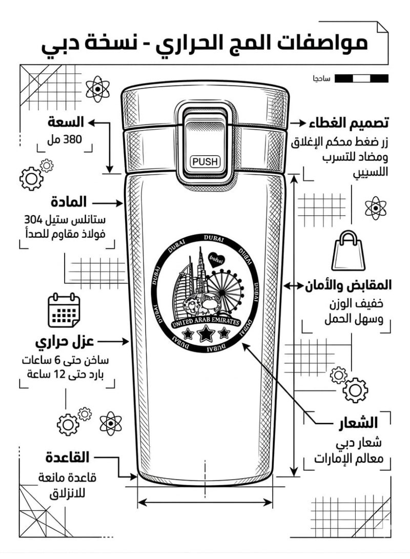 سبيس شوب كوب سفر معزول بتفريغ الهواء من الفولاذ المقاوم للصدأ  سعة 380 مل - Image 2