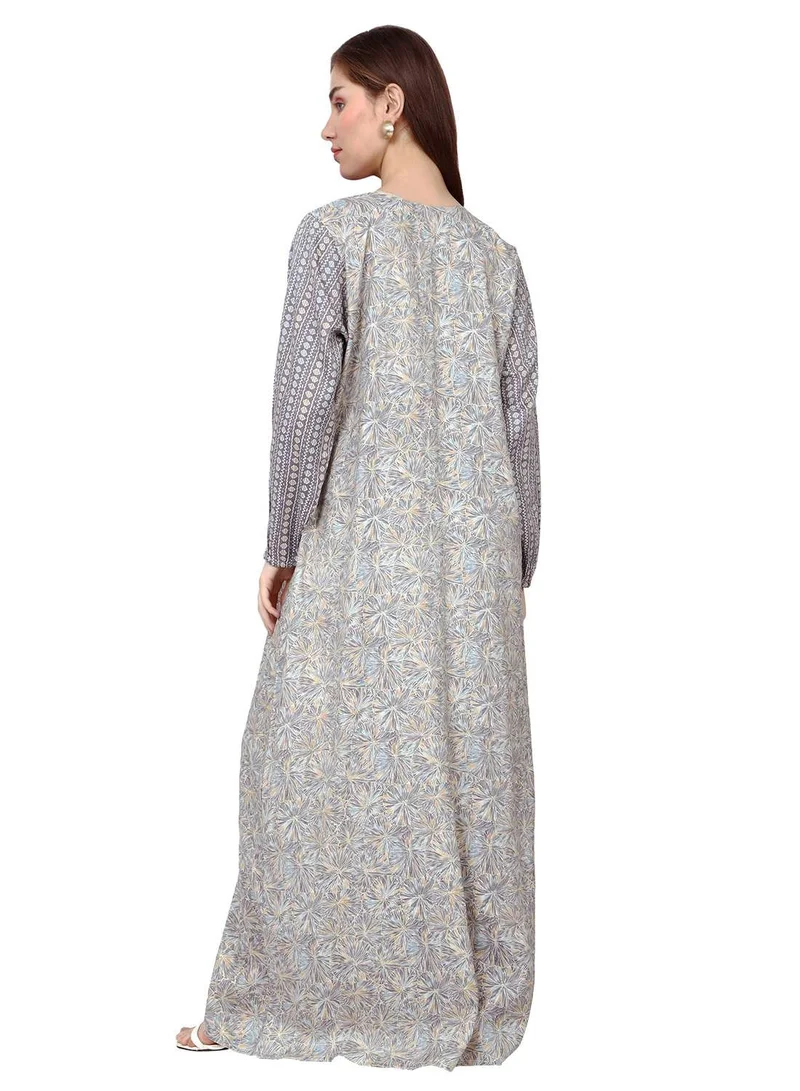 HANA & SARA ELEGANT UNIQUE PRINTED LONG SLEEVE STYLISH ARABIC JALABIYA DRESS