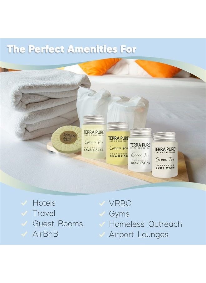 Terra Pure - Hotel Soaps and Toiletries Bulk Set | 1-Shoppe All-In-Kit Amenities for Hotels | 1oz Hotel Shampoo & Conditioner, Body Wash, Body Lotion & 1.25oz Bar Soap Travel Size | 300 Pieces - Image 1