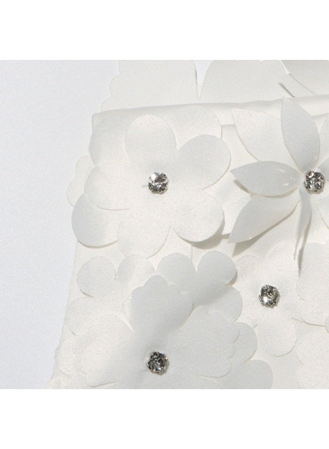 Madam Uniq Elegant White 3D Floral Mini Dress, Sleeveless & High Neck, Formal/Casual Outfit - Image 5