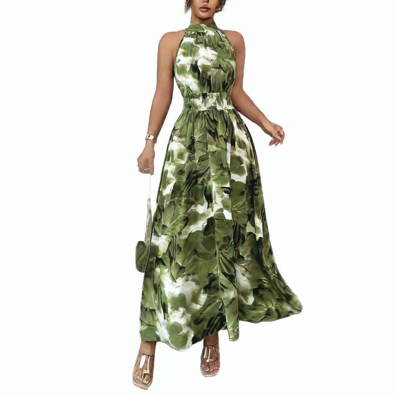 Women's Sleeveless Halter Neck Dress with Ruffle Hem and Cinched Waist - Image 5