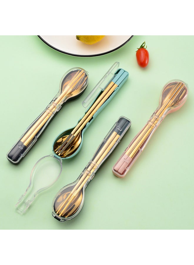 304 Stainless Steel Portable Tableware Three-Piece Gift Tableware Outdoor Camping Student Tableware Spoon Fork Chopsticks Set-Specifications:Golden Ink Black Three-piece Set ] - Image 2