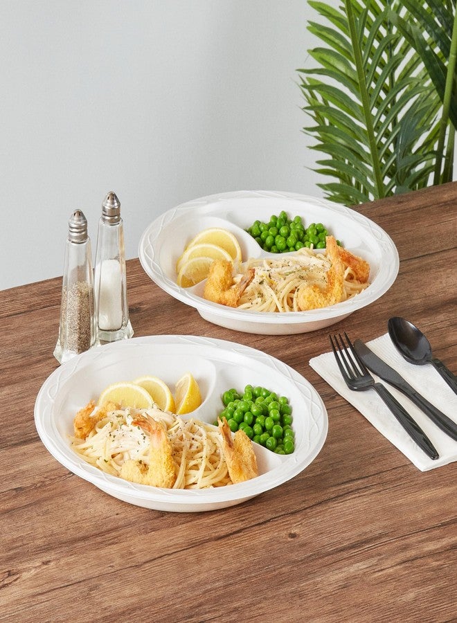 Restaurantware أطباق طعام ميكروويف من رستورانت وير - قاعدة 10.4 بوصة، 100 طبق بلاستيكي دائري - 3 أقسام، قابلة للتخلص، أطباق عشاء بلاستيكية بيضاء، لتقديم الأطعمة الساخنة والباردة، للمطاعم والمقاهي - Image 3