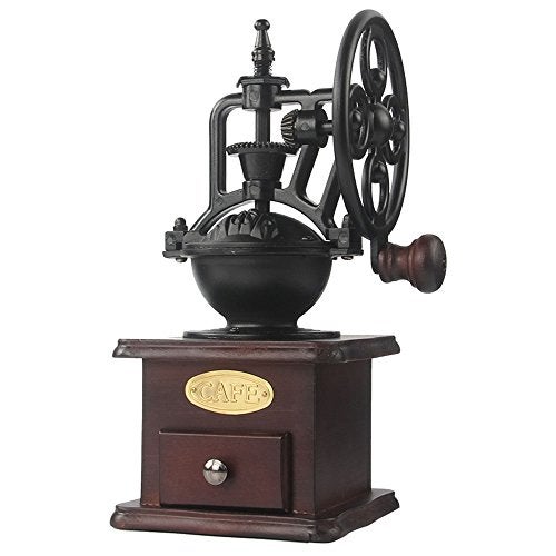 Yuehua Manual Coffee Grinder Antique Cast Iron Hand Crank Coffee Mill With Grind Settings & Catch Drawer ，120 x 120 x 260mm - Image 1