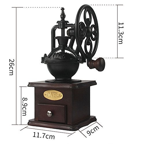 Yuehua Manual Coffee Grinder Antique Cast Iron Hand Crank Coffee Mill With Grind Settings & Catch Drawer ，120 x 120 x 260mm - Image 5