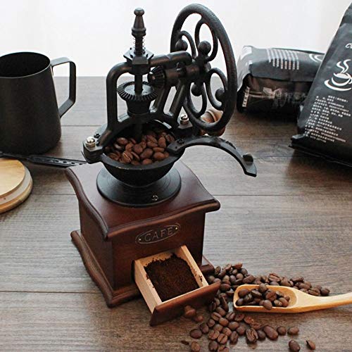 Yuehua Manual Coffee Grinder Antique Cast Iron Hand Crank Coffee Mill With Grind Settings & Catch Drawer ，120 x 120 x 260mm - Image 2