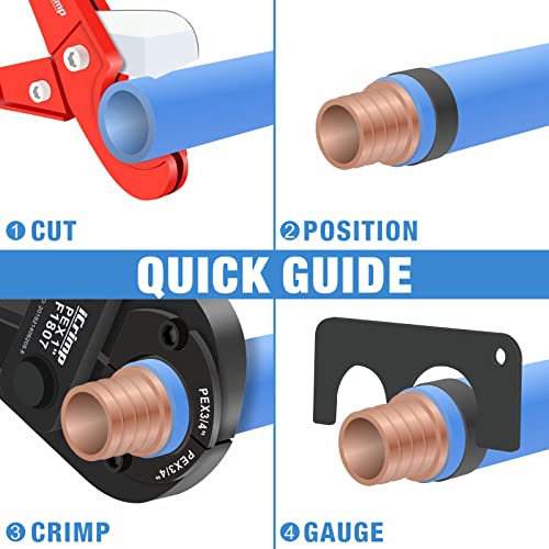 IWISS iCrimp PEX Crimping Tool Kit for 3/8 inch, 1/2 inch, 3/4 inch, 1 inch Pex Copper Crimp Rings, c/w PEX Cutter,Go-no-go Gauge, Meets ASTM F1807 Standard - Image 4