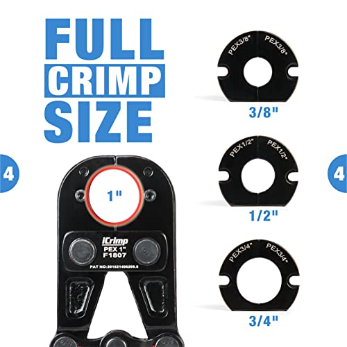 IWISS iCrimp PEX Crimping Tool Kit for 3/8 inch, 1/2 inch, 3/4 inch, 1 inch Pex Copper Crimp Rings, c/w PEX Cutter,Go-no-go Gauge, Meets ASTM F1807 Standard - Image 3