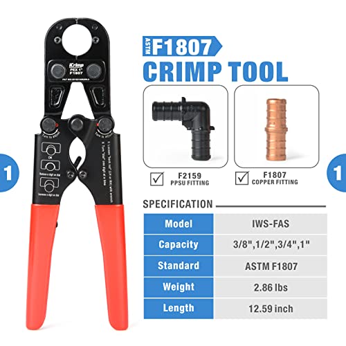 IWISS iCrimp PEX Crimping Tool Kit for 3/8 inch, 1/2 inch, 3/4 inch, 1 inch Pex Copper Crimp Rings, c/w PEX Cutter,Go-no-go Gauge, Meets ASTM F1807 Standard - Image 2