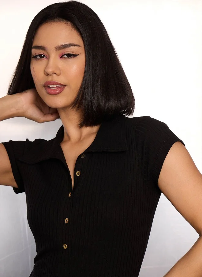 ساسافراس فستان ميدي ضيق أسود للنساء