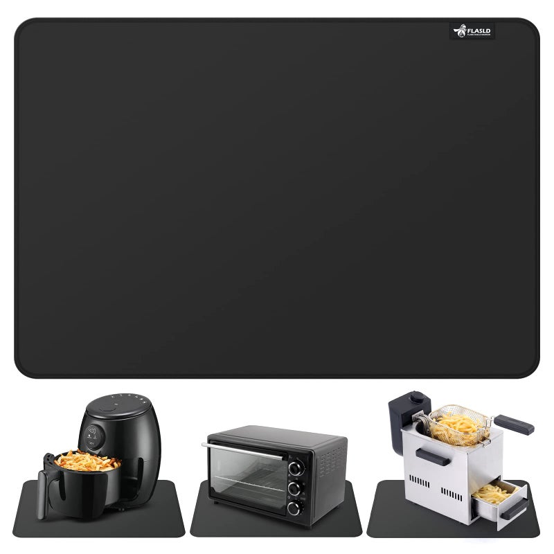 FLASLD Heat Resistant Mat for Air Fryer Site on Fireproof Silicone Mats for Kitchen Counter Countertop Protector NoSlip and Waterproof 16X24 Black