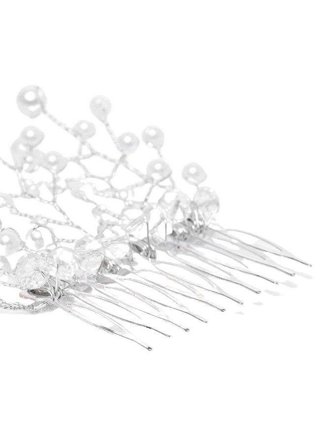 ACCESSHER Silver Plated Beaded Tiara Comb Indo Western Fancy Hair Clip/Side Pin/Comb Pin/Jooda Pin Hair Accessories With Pearls For Women And Girls - Image 3