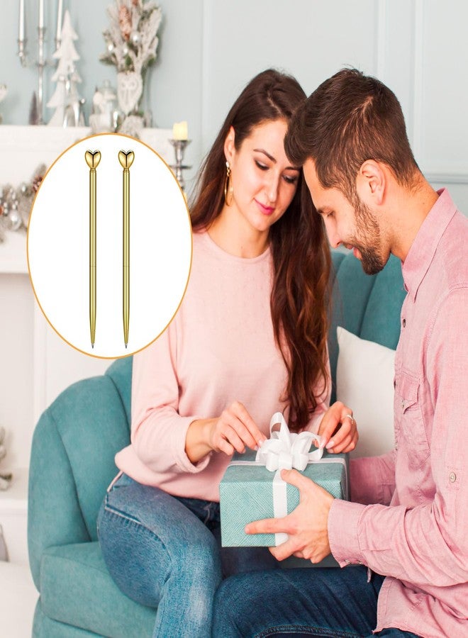 KFHENSOMR 2Pcs Heart Shaped Pens Valentine Heart Shaped Pens 1.0 mm (Gold) - Image 4