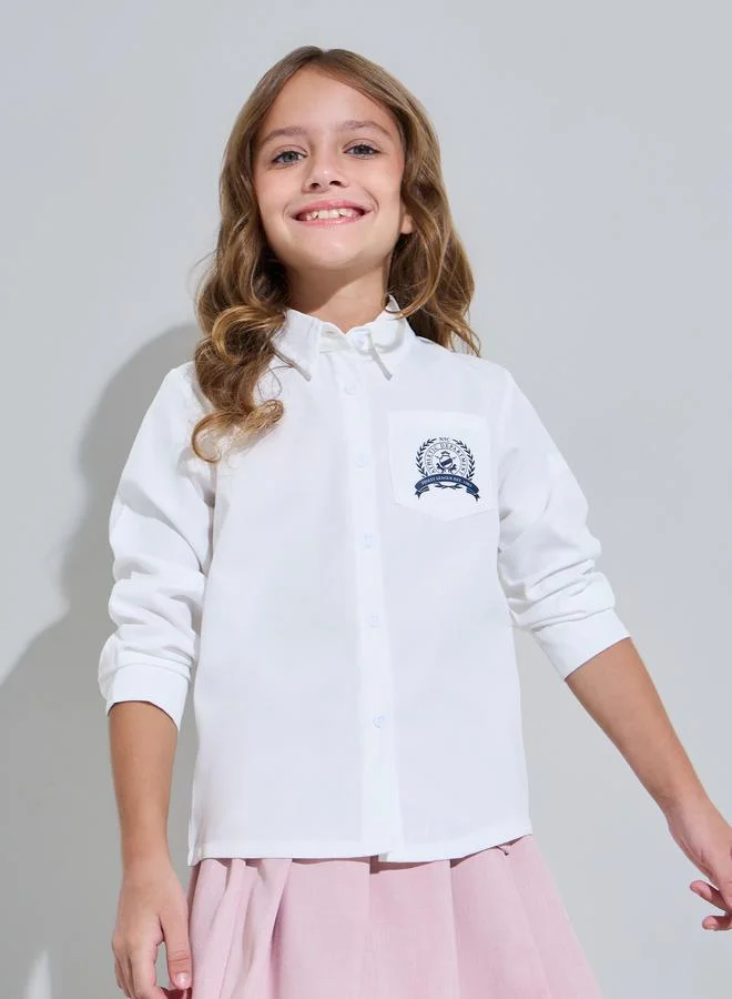 Styli Girl White Side Embroidery Logo Oversized shirt